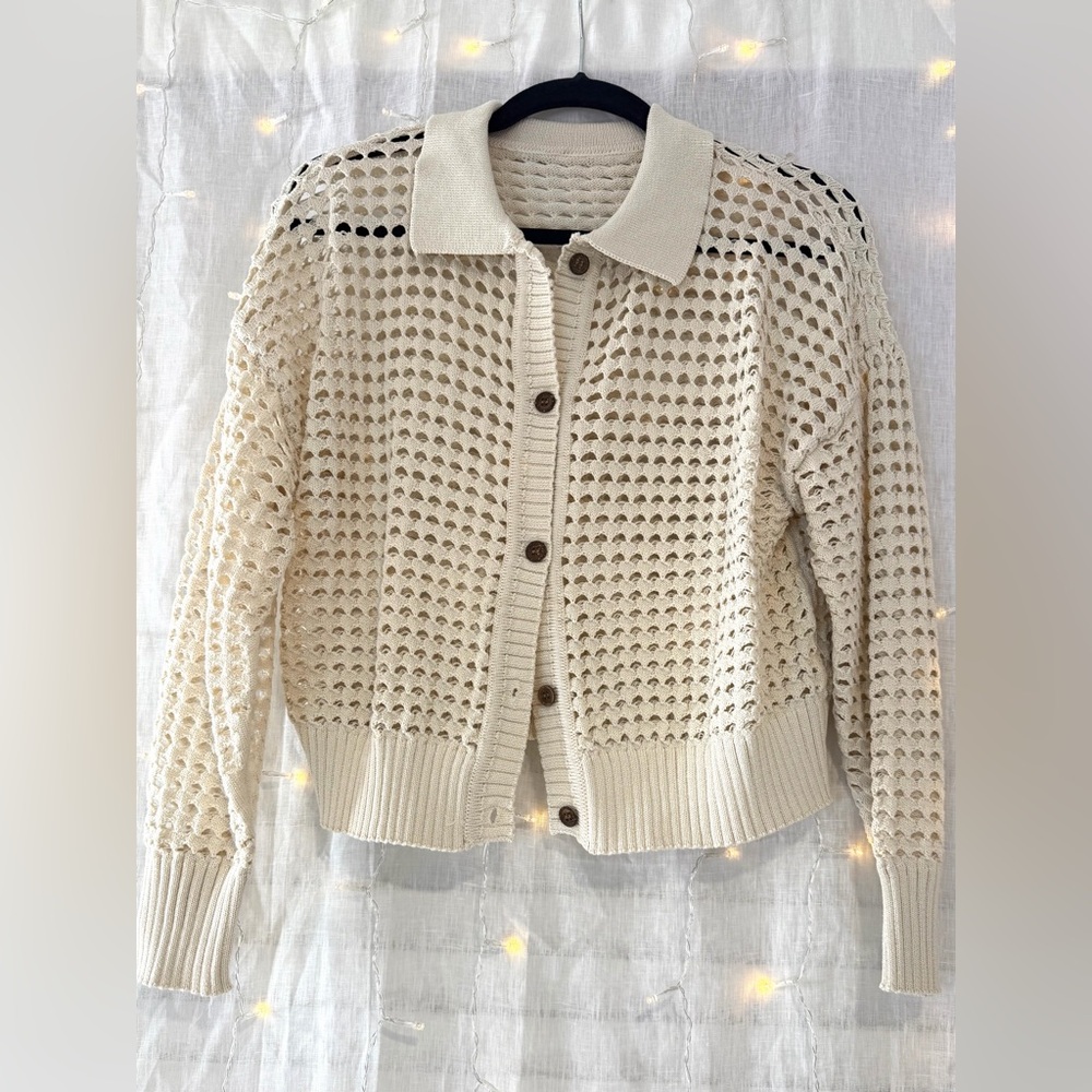 Elegant Cream Knit Women's Cardigan